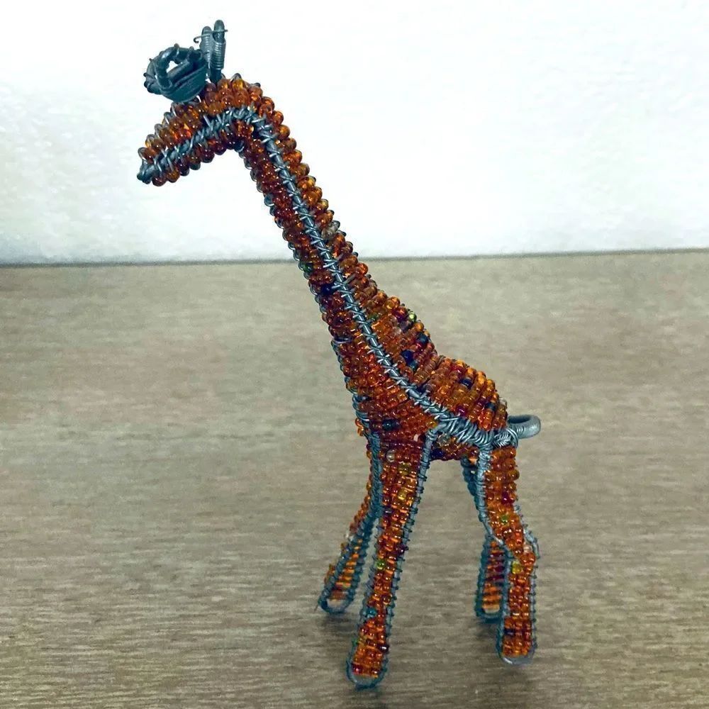 Handmade Giraffe Orange African Beaded Decor